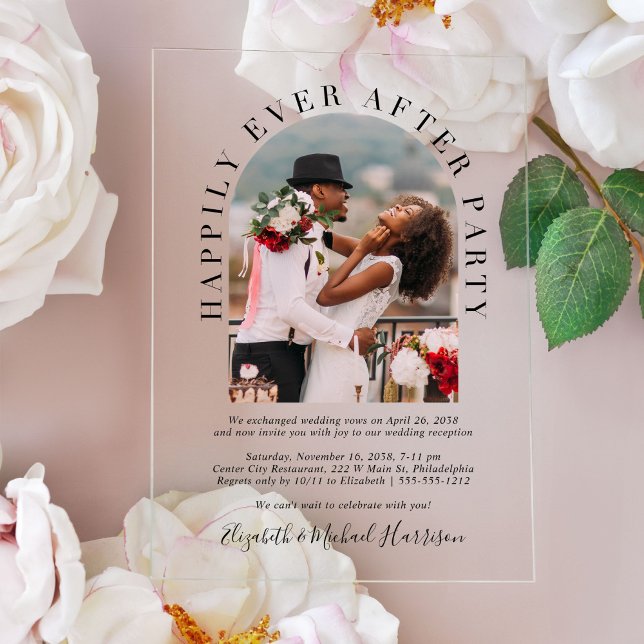 Happily Ever After Arch Photo Wedding Reception Acrylic Invitations (Make your wedding reception unforgettable with stunning acrylic invitations—modern, elegant, unique!)