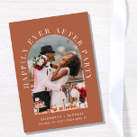 Happily Ever After Arch Photo Wedding Reception Invitation<br><div class="desc">Elegant terracotta elopement or private wedding announcement and reception invitation. The front features your photo in an arch frame and "Happily Ever After Party" in elegant white typography. Add your first names,  wedding date and location. On the reverse,  personalise your message  and add your names in a signature-like script.</div>