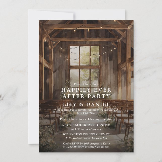 Happily Ever After Barn String Lights Wedding Invitation (Front)