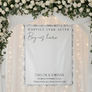 Happily Ever After Begins Here Floral Wedding  Tapestry