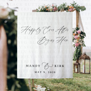 Happily Ever After Begins Here Wedding Backdrop  Tapestry