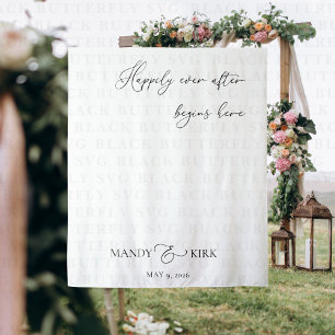 Happily Ever After Begins Here Wedding Backdrop  Tapestry