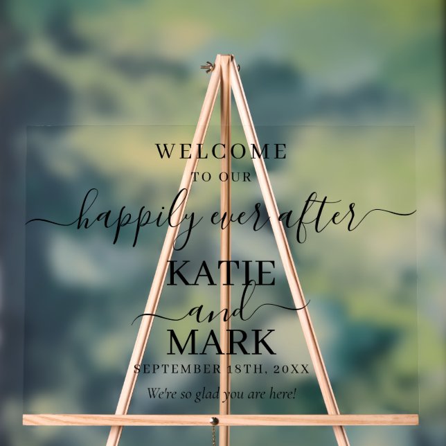 Happily Ever After Black Welcome Transparent  Acrylic Sign (Neutral)