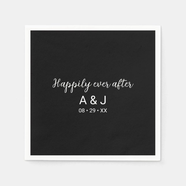 Happily Ever After Black White Monogram Wedding Napkin (Front)