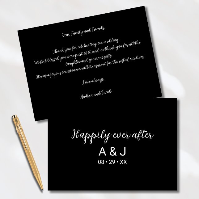 Happily Ever After Black White Monogrammed Thank You Card (Creator Uploaded)