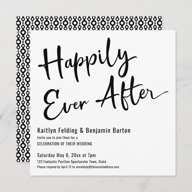 Happily Ever After Black White Wedding Reception Invitation (Front/Back)