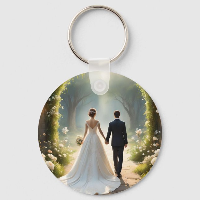 Happily Ever After Bride And Groom,  Key Ring (Front)