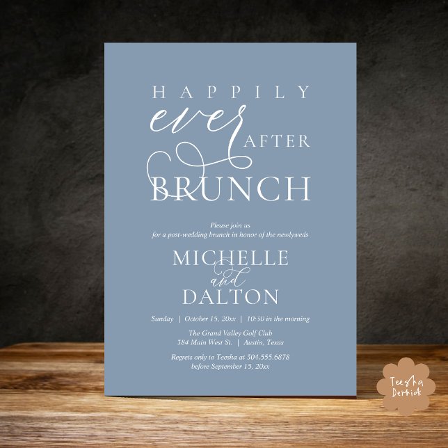 Happily Ever After Brunch Beautiful Post Wedding Invitation (Happily Ever After Brunch Invitation Card PDF Wedding Elopement Modern Romantic Classy Dusty Blue)