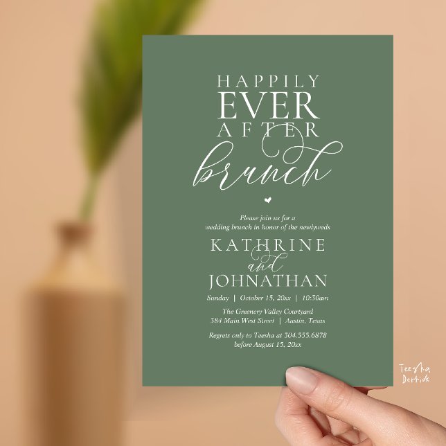 Happily Ever After Brunch Classy Wedding Elopement Invitation (Happily Ever After Brunch Modern Classy Wedding Elopement Invitation Card in Sage Green)