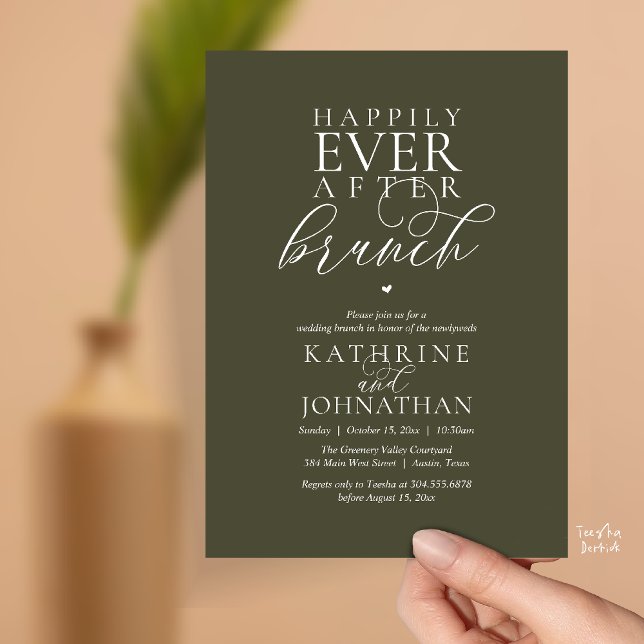 Happily Ever After Brunch Classy Wedding Elopement Invitation (Happily Ever After Brunch Modern Classy Wedding Elopement Invitation Card in Olive Green)