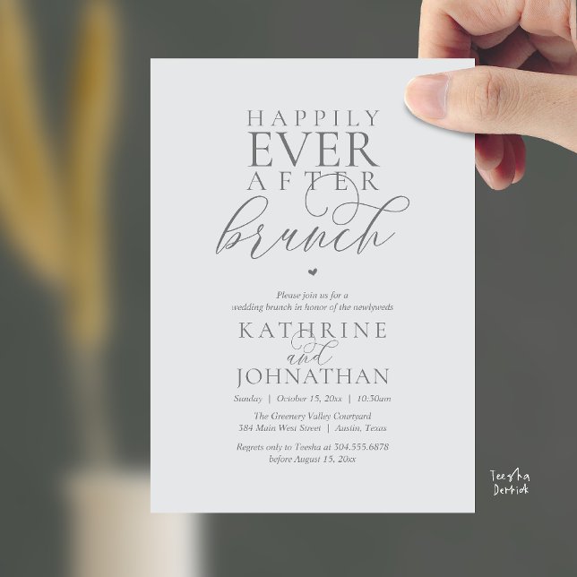 Happily Ever After Brunch Classy Wedding Elopement Invitation (Happily Ever After Brunch Modern Classy Wedding Elopement Invitation Card in Chill Grey)