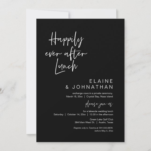 Happily Ever After Brunch, Elopement Classy Black Invitation (Front)