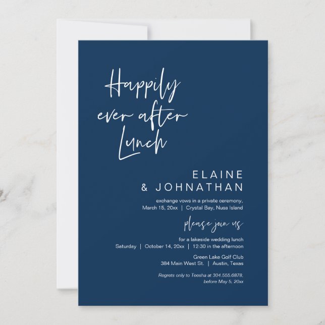 Happily Ever After Brunch, Elopement Navy Blue Invitation (Front)