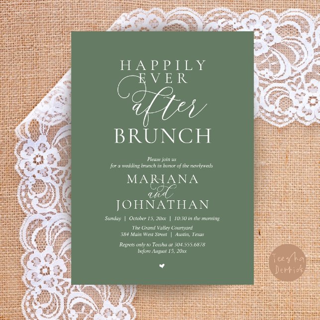  Happily Ever After Brunch, Modern Elegant Wedding Invitation (Happily Ever After Brunch, Modern Elegant Wedding Farewell Invitation card in sage green)