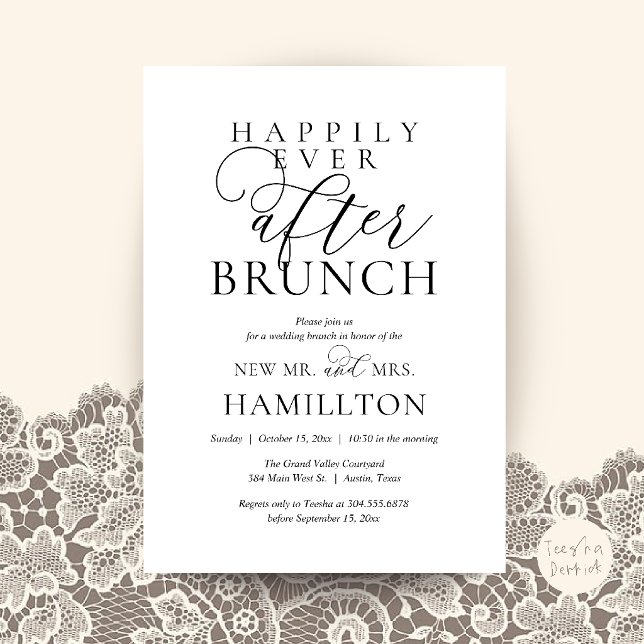 Happily Ever After Brunch Modern Post Wedding Invitation (Happily Ever After Brunch Modern Post Wedding Invitation Card in Black and white)