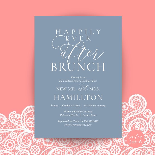 Happily Ever After Brunch Modern Post Wedding Invitation (Happily Ever After Brunch Modern Post Wedding Invitation Card in Dusty Blue)