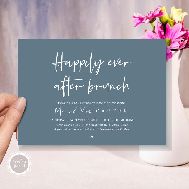 Happily ever after brunch, Modern post wedding Invitation (Happily Ever After Brunch Invitation Card, PDF, Modern Wedding Elopement, Celebration, Dusty Blue)
