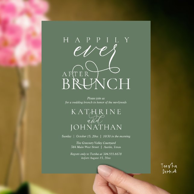 Happily Ever After Brunch Post Wedding Elopement Invitation (Happily Ever After Brunch Post Wedding Elopement Reception Invitation Card in Sage Green)