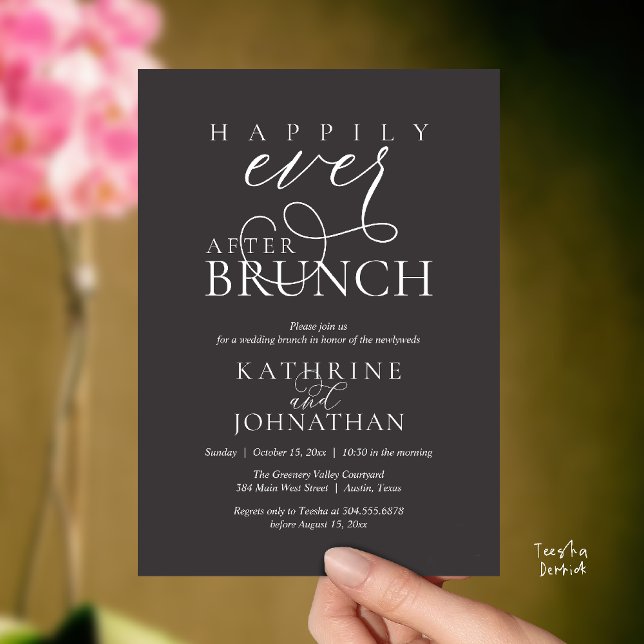 Happily Ever After Brunch Post Wedding Elopement Invitation (Happily Ever After Brunch Post Wedding Elopement Reception Invitation Card in Charcoal Grey)