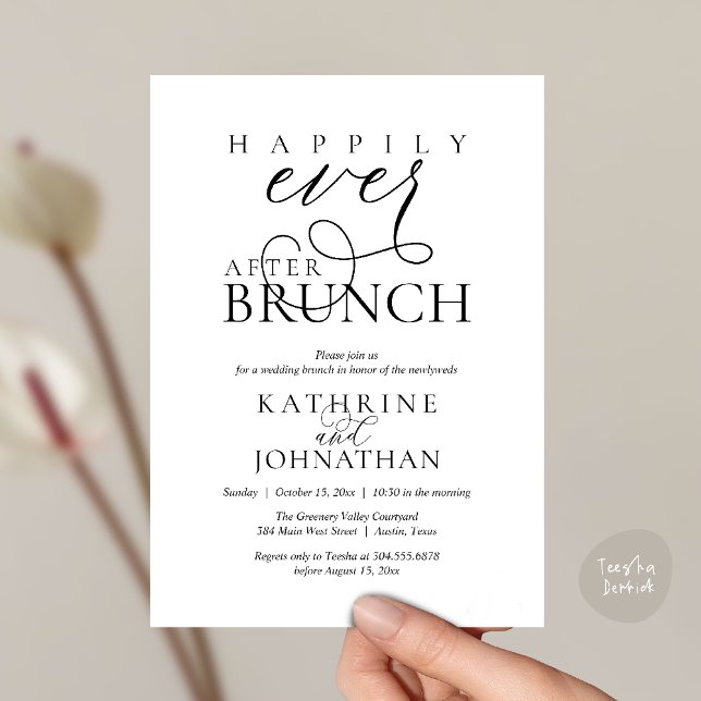 Happily Ever After Brunch Post Wedding Elopement Invitation (Happily Ever After Brunch Post Wedding Elopement Reception Invitation Card in Black and White)