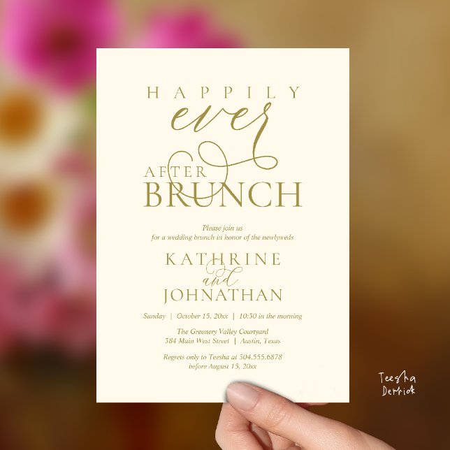 Happily Ever After Brunch Post Wedding Elopement Invitation (Happily Ever After Brunch Post Wedding Elopement Reception Invitation Card in Yellow Gold)