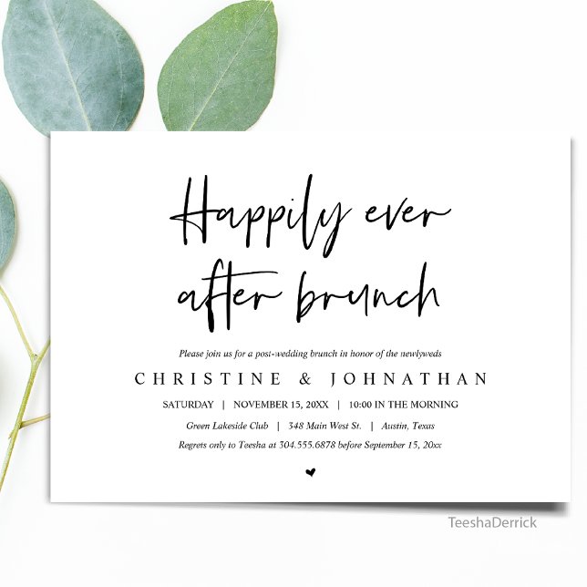 Happily ever after brunch, post wedding invitation (Happily Ever After Brunch, Wedding Elopement Celebration in Modern Minimalist design themed)