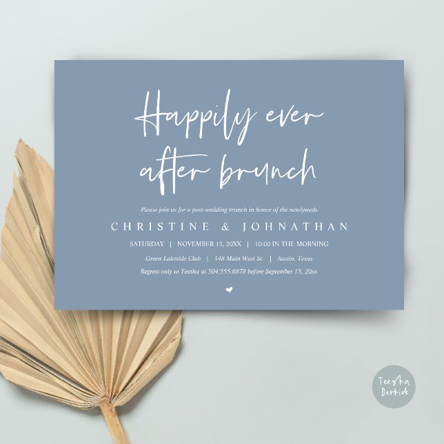 Happily ever after brunch, post wedding invitation (Happily ever after brunch party, post wedding invitation card, pdf, in timeless dusty blue)