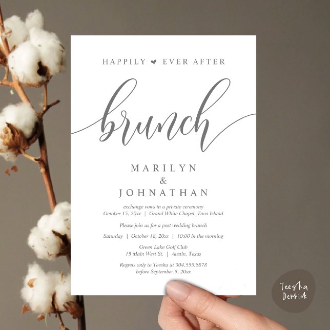 Happily Ever After Brunch, Post Wedding Invitation (Happily Ever After Brunch, Wedding Party Invitation Card PDF Modern Beautiful Dark Grey)