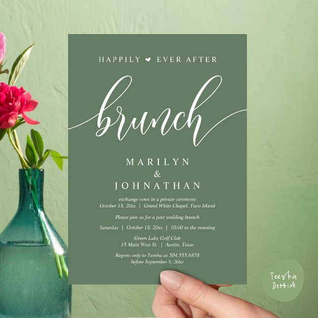 Happily Ever After Brunch, Post Wedding Invitation (Happily Ever After Brunch, Wedding Party Invitation Card PDF Modern Beautiful Greenery Sage Green)