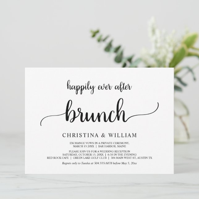 Happily Ever After Brunch Rustic Wedding Elopement Invitation (Standing Front)