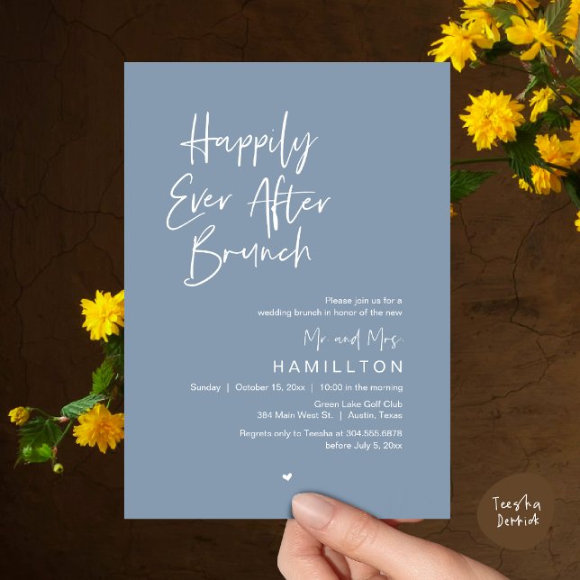 Happily Ever After Brunch The Morning After Invitation (Happily Ever After Brunch The Morning After Invitation Card PDF Newlyweds in Dusty Blue)