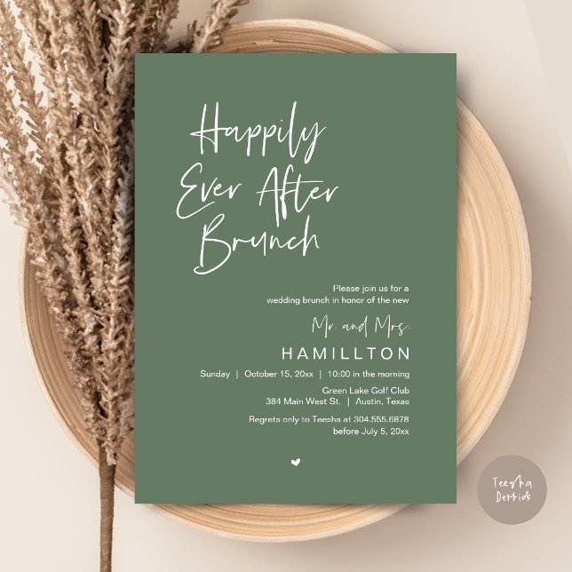 Happily Ever After Brunch The Morning After Invitation (Happily Ever After Brunch The Morning After Invitation Card PDF Newlyweds in Sage Green)