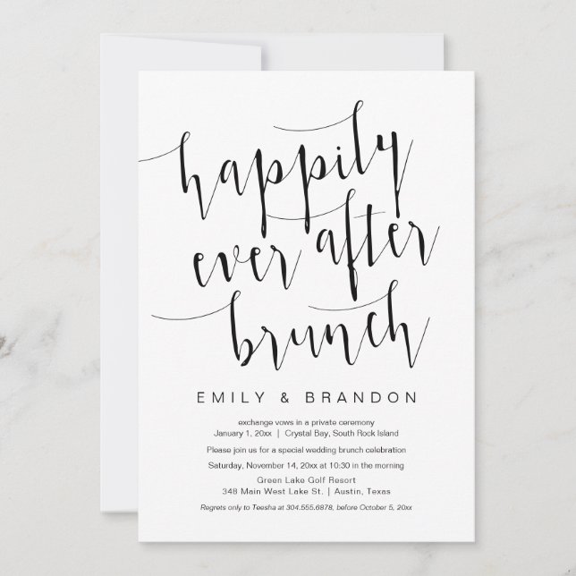 Happily ever after brunch, wedding elopement  invitation (Front)