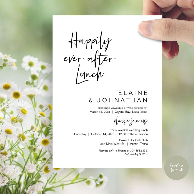 Happily Ever After Brunch, Wedding Elopement Invitation (Happily Ever After Lunch, Modern Wedding Elopement Party Invitation Card, PDF, in Black and White)