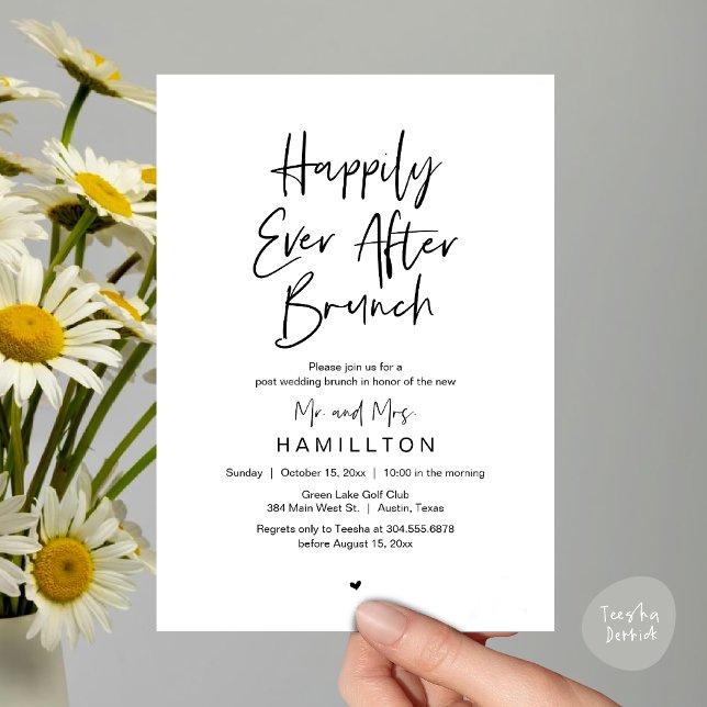 Happily Ever After Brunch, Wedding Elopement Party Invitation (Happily Ever After Brunch The Morning After Invitation Card PDF Newlyweds in Black White)