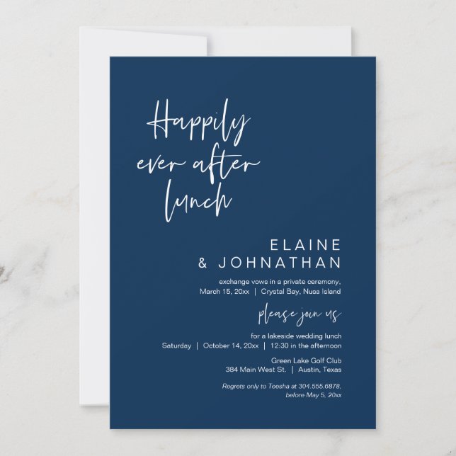 Happily Ever After Brunch, Wedding, Navy Blue Invitation (Front)