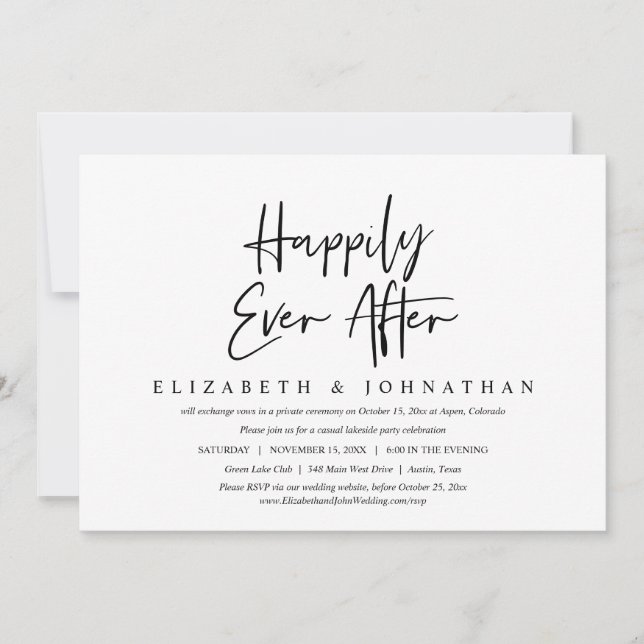 Happily Ever After, Casual Wedding Elopement Party Invitation (Front)