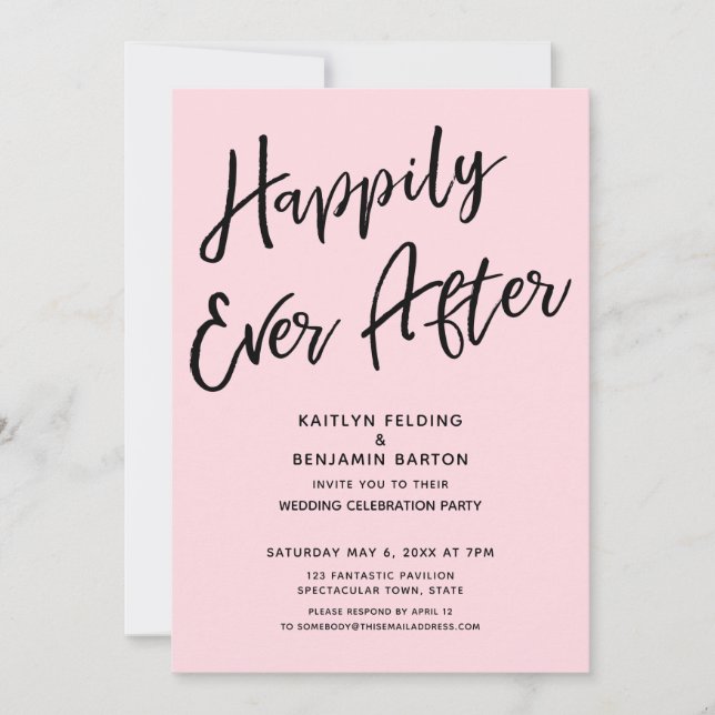 Happily Ever After Casual Wedding Party Light Pink Invitation (Front)