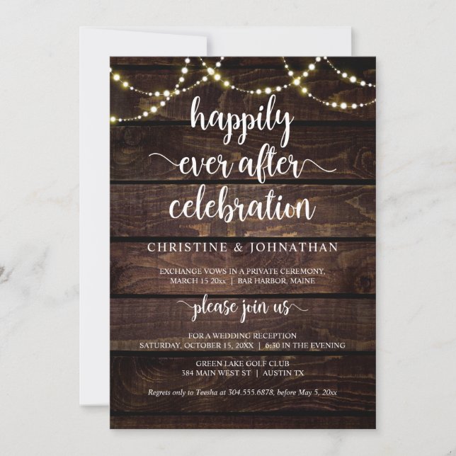 Happily ever after celebration, Rustic Elopement Invitation (Front)
