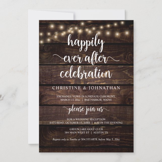 Happily ever after celebration, Rustic Elopement Invitation (Front)