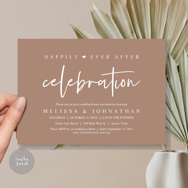 Happily Ever After Celebration, Wedding Dinner Invitation (Happily Ever After Celebration, Wedding Dinner Invitation Card, PDF, Modern Script, in Taupe)