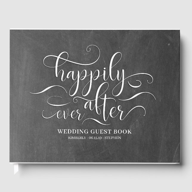 Happily Ever After Chalkboard Wedding Guest Book (Front)