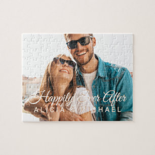 Happily ever after couple photo and custom text jigsaw puzzle