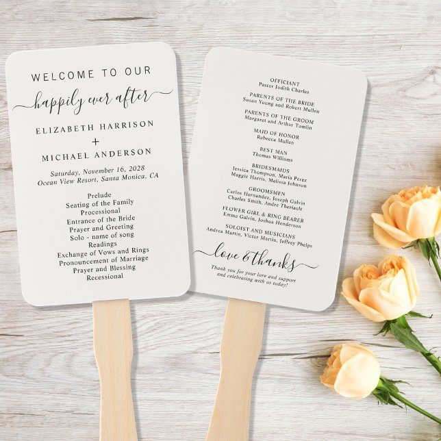 Happily Ever After Cream Wedding Ceremony Program Hand Fan (Creator Uploaded)