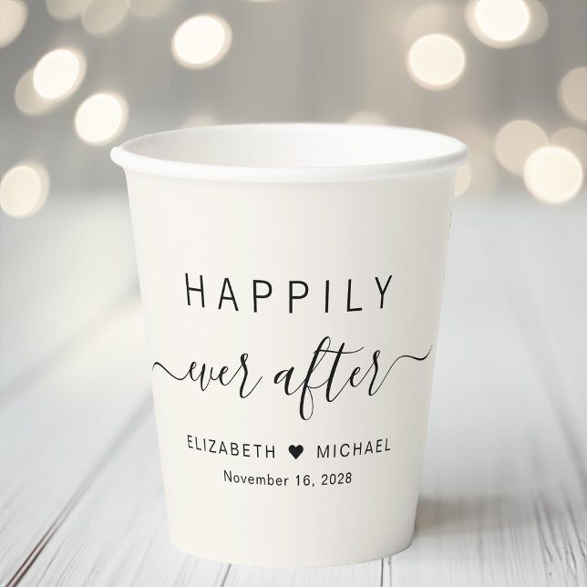 Happily Ever After Cream Wedding Paper Cups (Creator Uploaded)
