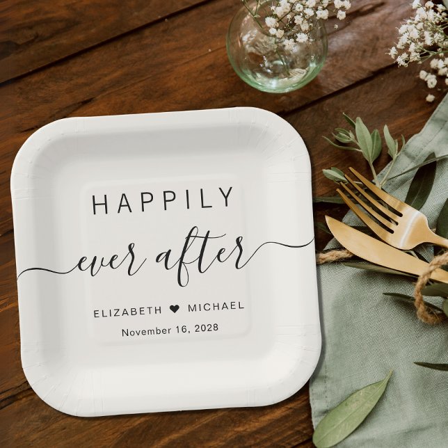 Happily Ever After Cream Wedding Paper Plate (Creator Uploaded)