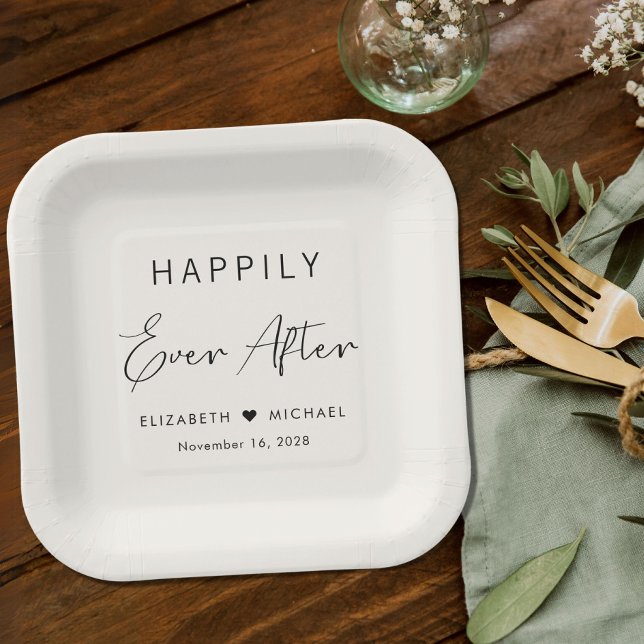 Happily Ever After Cream Wedding Paper Plate (Creator Uploaded)
