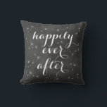 Happily Ever After Cushion<br><div class="desc">Delicate floating seeds and ribbon script on a soft chalkboard background accent this cushion. Happily ever after,  reminds us of dandelion wishes,  romantic dreams and fairytale endings,  making it perfect for the newlyweds or wedding sweetheart table. Scroll down to see other coordinating cushions.</div>