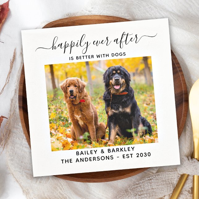 Happily Ever After Custom Dog Photo Pet Wedding Napkin (Creator Uploaded)