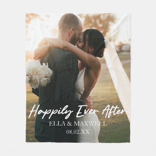 Happily Ever After Custom Photo Picture Wedding Fleece Blanket (Front)